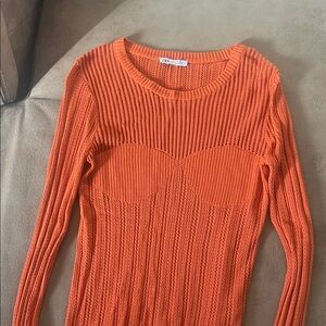 Zara Women's Vibrant Orange Knit Sweater